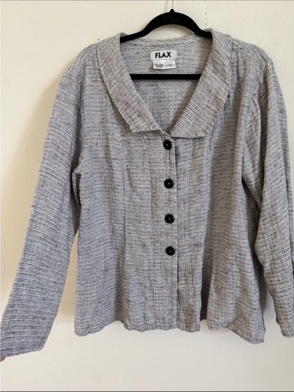 Flax Linen Gray Button Up Light Weight Blouse Shacket Size L